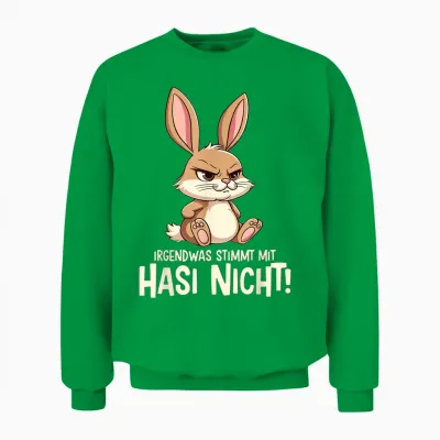 T-Shirt with "irgendwas Stimmt Mit Hasi Nicht Kaninchen Hase Böses Hasi", Black, S Unisex Sweatshirt - Irish Green