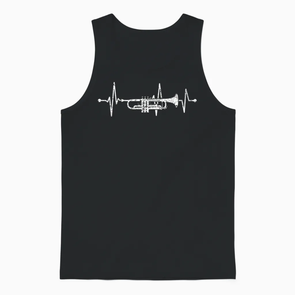 Trumpet Heartbeat Orchestra Musician Trumpeter T-Shirt, Black Unisex Tank Top in Black