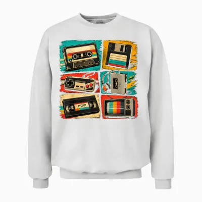 Lustiges Vintage Retro Outfit 80er Jahre T-Shirts Für Herren 90er Jahre Grafik Unisex Sweatshirt - White