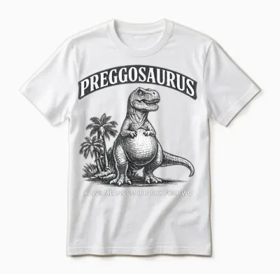 Preggosaurus Lustig Schwangere Dinosaurier Meme Schwangerschaft Raunchy Unisex T-Shirt - White
