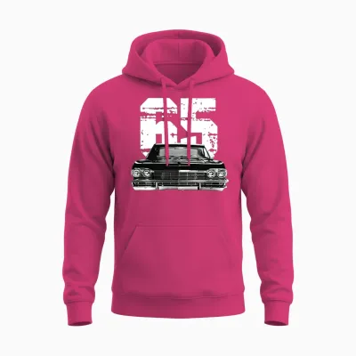 1965 Chevy Impala Ss Front Grill View with Year Unisex Hoodie - Heliconia