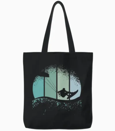 Retro Kitesurfing Tote Bags - Black