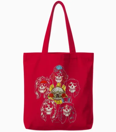 Guns 'n' Roses Faded Skull Vintage Band Heads Grunge T-Shirt, Black, S Tote Bags - Red