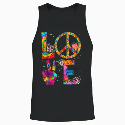 Peace Sign Love 60s 70s Tie Dye Hippie Costume Unisex Tank Top - Black