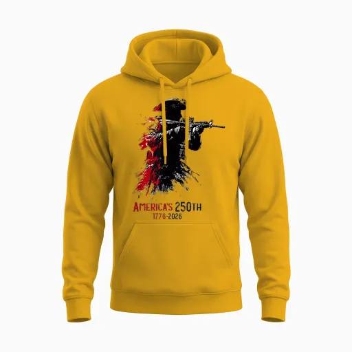 1776-2026 Patriotic Soldier 250th Anniversary 4th of July Unisex Hoodie - Gold