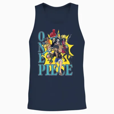 One Piece Anime Group Photo Burst Character Collage Unisex Tank Top - Navy