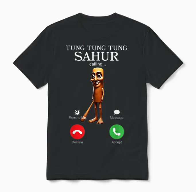 Tung Tung Sahur Appelle Drôle Italien Brainrot Silly Unisex T-Shirt in Black