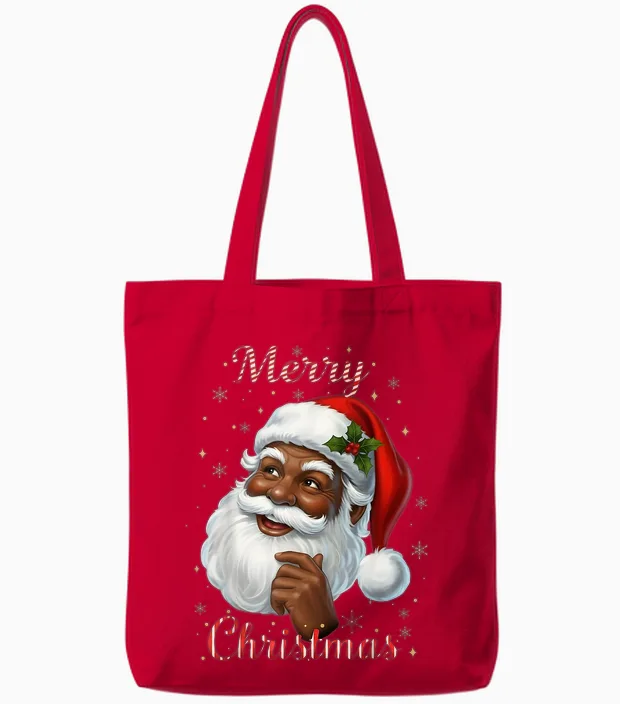 African American Santa Christmas Cool Black X-Mas Tote Bags in Red