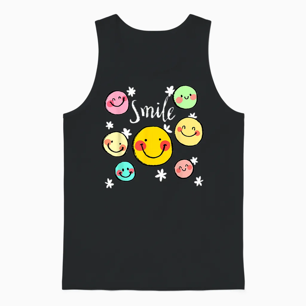 Cool Silhouette Happy Smile Face Illustration Graphic Design T-Shirt, Black, S Unisex Tank Top in Black