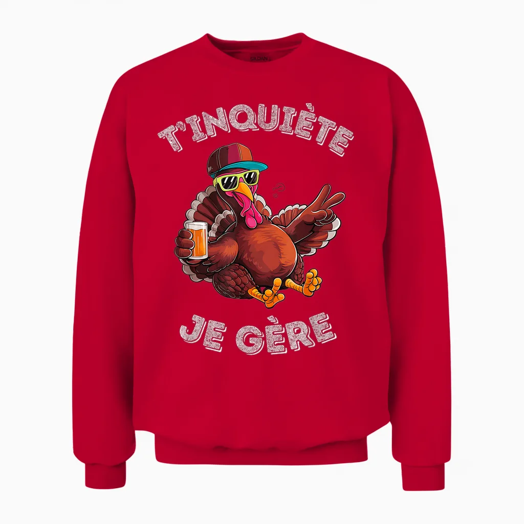 Accessory Turkey Turkey Humour Beer Aperitif T'inquiète Je T-Shirt, Black, S Unisex Sweatshirt in Red