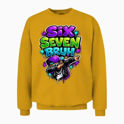 Six Seven Bruh - Dabbing Boy Graffiti Unisex Sweatshirt - Gold