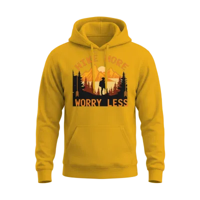 Hike More Worry Less Hiking Camping Mountains Wild Unisex Hoodie - Gold
