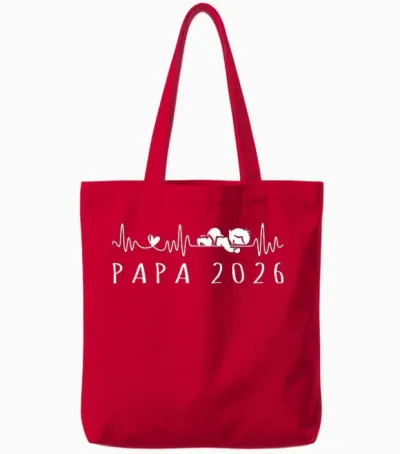 Future Dad 2026 Heartbeat Announcement Pregnancy Tote Bags - Red
