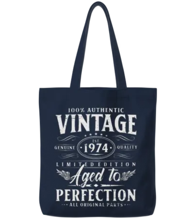 Vintage 1974 Year Born Birthday Gift Tote Bags - Navy