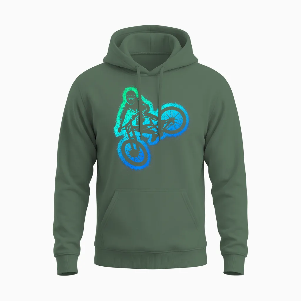 Mtb Mountain Bike Downhill Kinder Herren Jungen Mountainbike Unisex Hoodie in Military Green