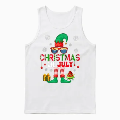 Christmas in July Costume Elf Sunglasses Beach Lover Family Men Women Unisex Tank Top - White