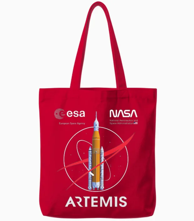 Nasa Artemis Mission Sls Worm and Esa Logo Langarmshirt Tote Bags in Red