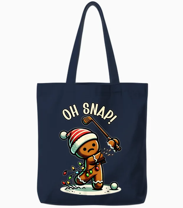 Funny Gingerbread Man Pajamas & Pjs Xmas Holiday Oh Snap Gingerbreadman Golfer Golf Christmas Golfing Tote Bags in Navy
