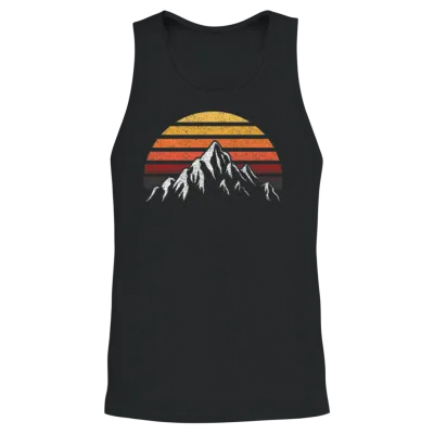 Retro Sunset Mountain Unisex Tank Top - Black