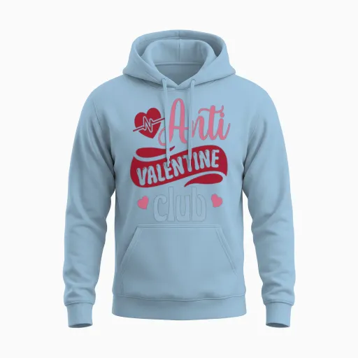 Anti Valentine Club Unisex Hoodie in Light Blue