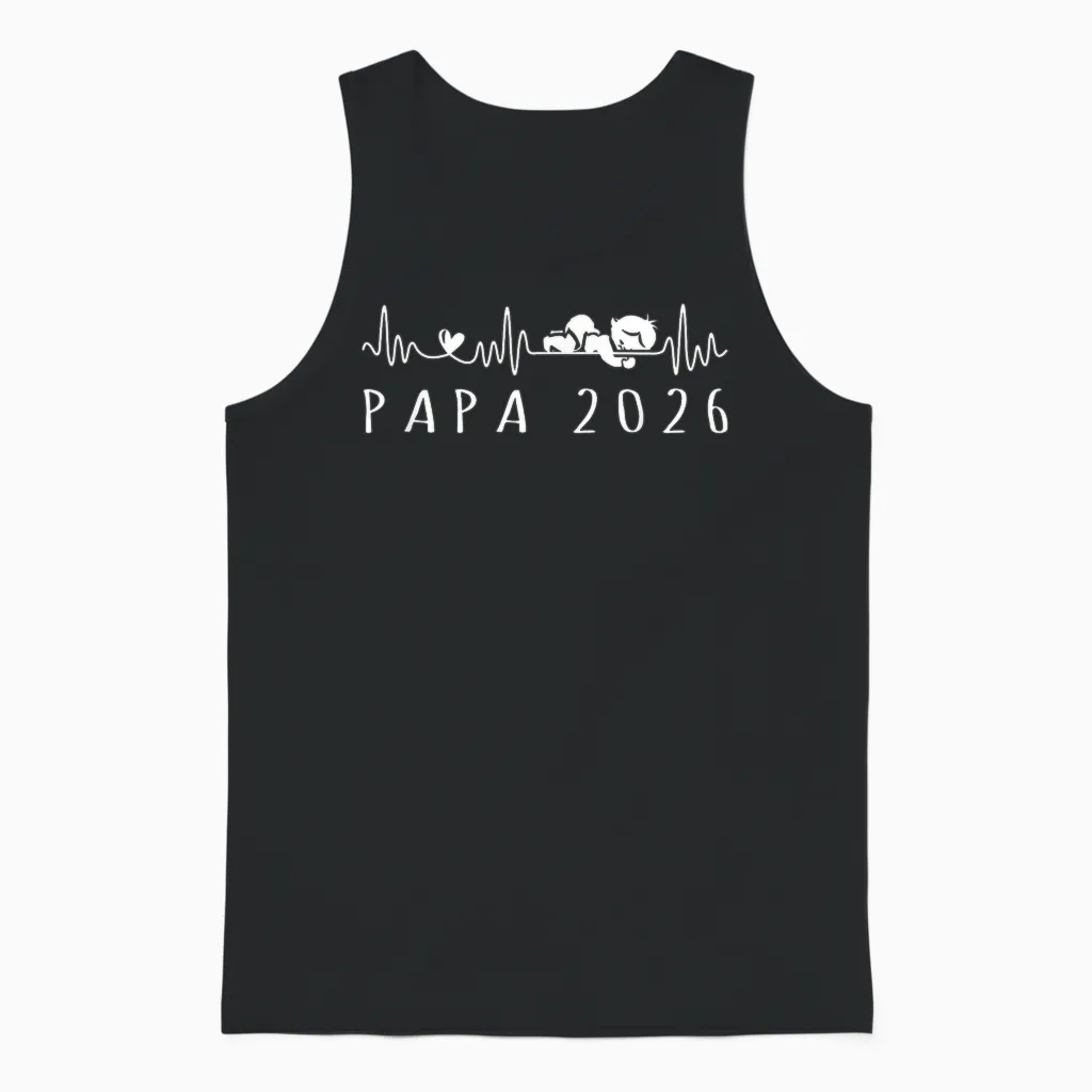 Future Dad 2026 Heartbeat Announcement Pregnancy Unisex Tank Top in Black