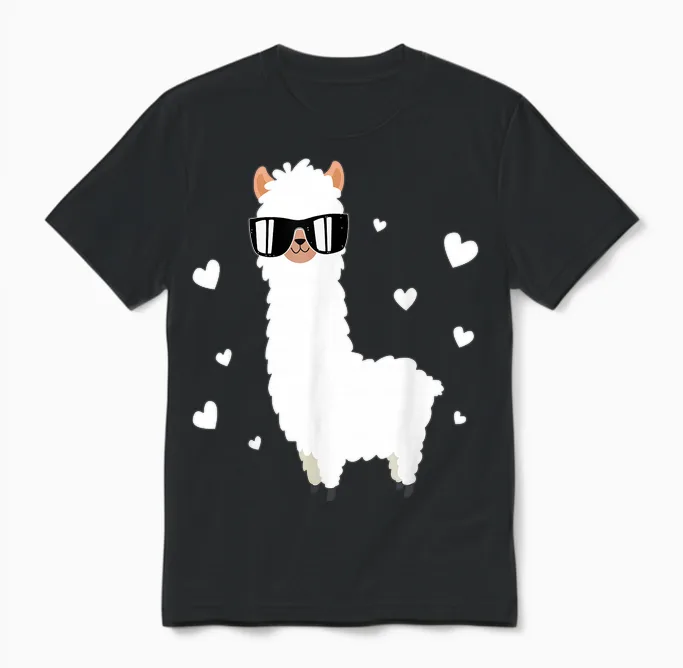Llama Alpaca Hearts - Animal Lama Farmer Alpaca Unisex T-Shirt in Black