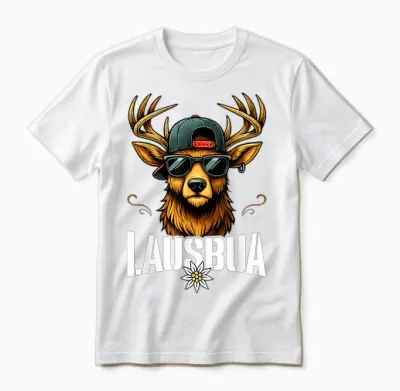 Lausbua Deer Oktoberfest Costume Shirt Leather Trousers Children's Unisex T-Shirt - White