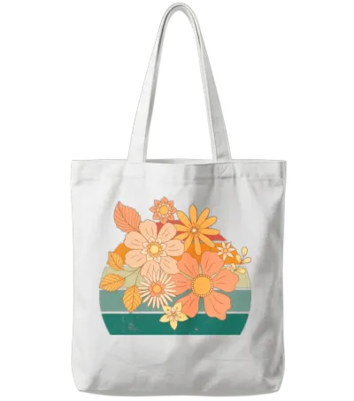 Retro Flowers Tote Bags - White
