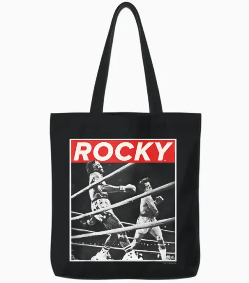 Rocky Savage Punch Apollo Creed Fight Vintage Panel T-Shirt, Black, S Tote Bags - Black