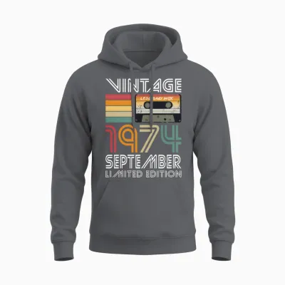 50th Birthday Vintage September 1974 Born 1974 Unisex Hoodie - Charcoal