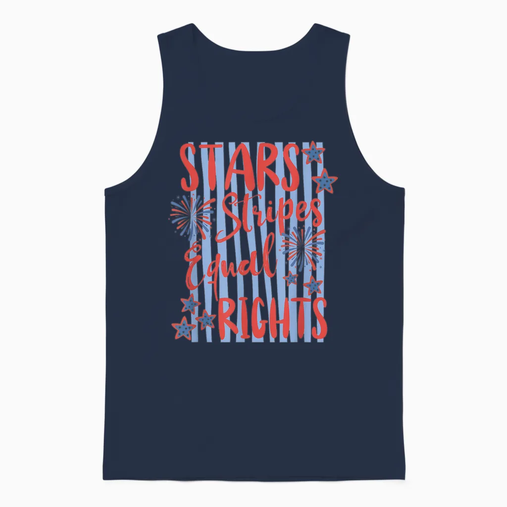 Retro Striped Stars Stripes Equal Rights Liberal 4th of July Unisex Tank Top in Navy