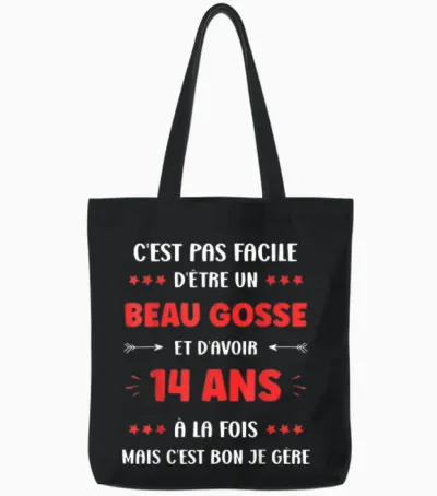Humour Boy Teen 14 Years Old Handsome Kid Birthday 14 Years T-Shirt, Black, S Tote Bags - Black
