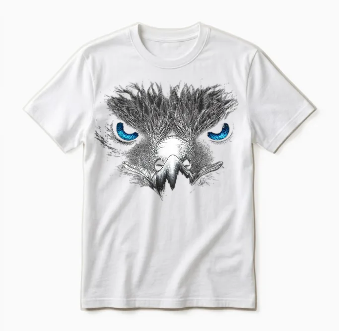Adler Vogel Grafik Tier Illustration Blaue Augen Adler Unisex T-Shirt in White