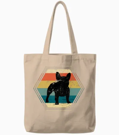 Retro Frenchie Dog Tote Bags - Natural