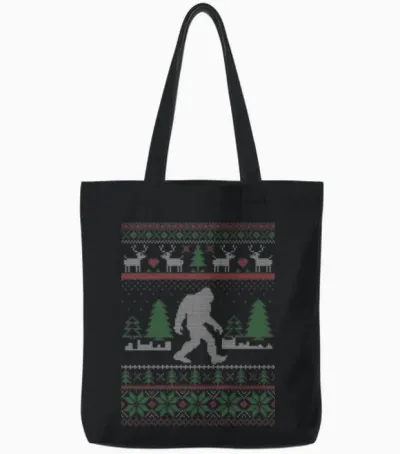 Sasquatch Ugly Christmas Tote Bags - Black