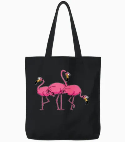 Funny Flamingo Tote Bags - Black