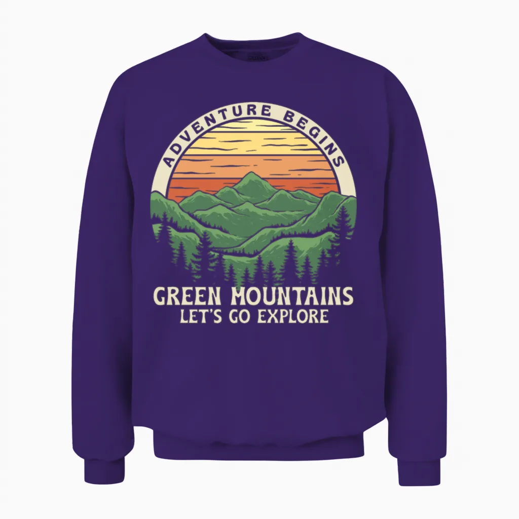 Adventure Begins, Retro Design. Mountain Days Unisex Sweatshirt in Purple