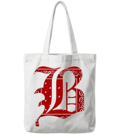 Capital B Red Bandana Blood Piru Gangster Brim Tote Bags - White