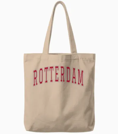 Rotterdam New York Souvenir College Style Roter Text Tote Bags - Natural