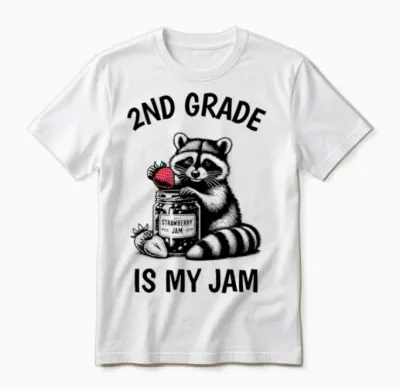 2nd Grade Is My Jam Teacher Student Racoon Meme Unisex T-Shirt - White