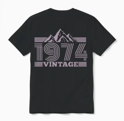 Vintage 1974 Birthday Mountains Hiking Climbing Unisex T-Shirt - Black