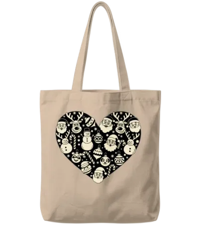 Heart Made of Christmas Shapes – Festive Love Tote Bags - Natural