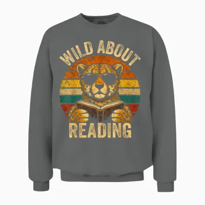Boys Animal Print Clothes Wild About Reading Cheetah Book Unisex Sweatshirt - Graphite Heather