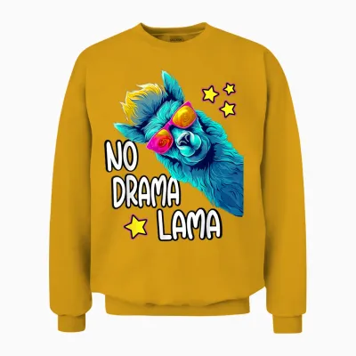 Lama No Drama with Sunglasses Cool Funny Saying Alpaca T-Shirt, Black Unisex Sweatshirt - Gold