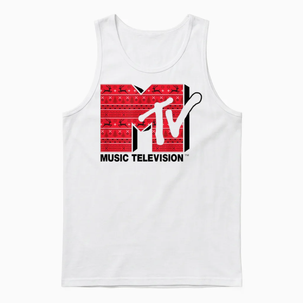 Mademark X Mtv - the Official Mtv Logo in Ugly Christmas Style Unisex Tank Top in White