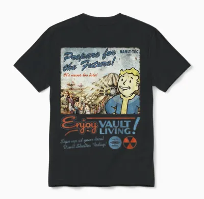 Fallout Video Game Enjoy Vault Living Vault-Tec Retro Ad Unisex T-Shirt - Black