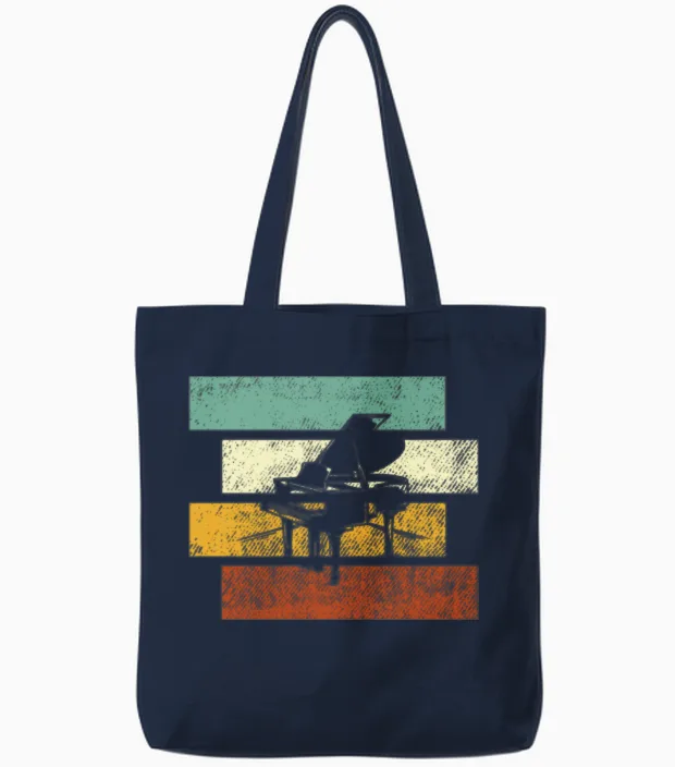 Piano Retro & Keys Tote Bags in Navy