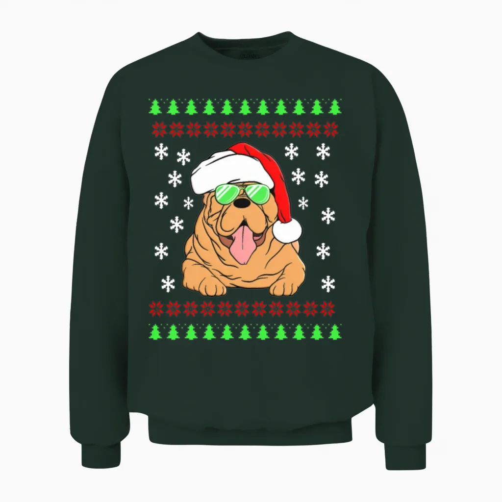 Funny Christmas Design with Funny Christmas Dog. Unisex Sweatshirt in Forest