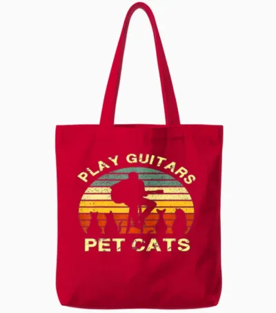 Guitarist Animal Pet Cat- Play Guitars Pet Cats Tote Bags - Red