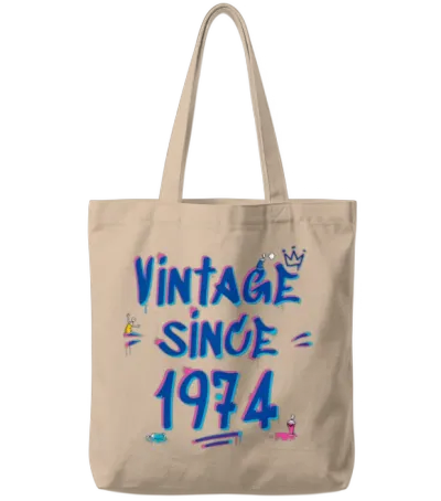 Vintage Since 1974 Hip-Hop Graffiti Glitch 51st Tote Bags - Natural